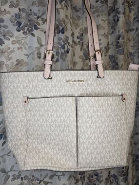Michael Kors Pink and Beige Signature Tote Bag